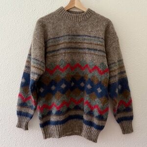 Vintage fair isle wool or wool blend chunky knit crewneck sweater